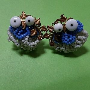Vintage Beaded Owl Earrings